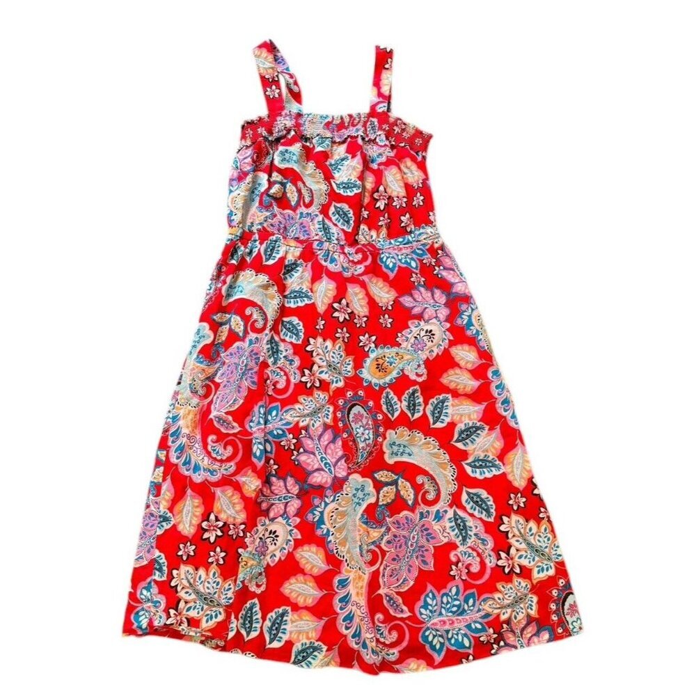 Talbots Red Paisley Dress Sleeveless Summer Sundress Women's 12P Fit & Flare
